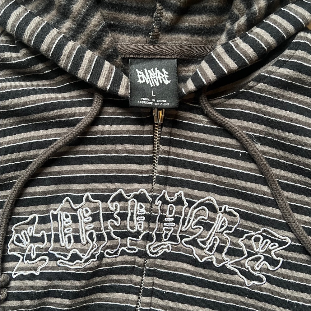 Striped Black and Gray Empyre Hoodie - Picture 2 of 4